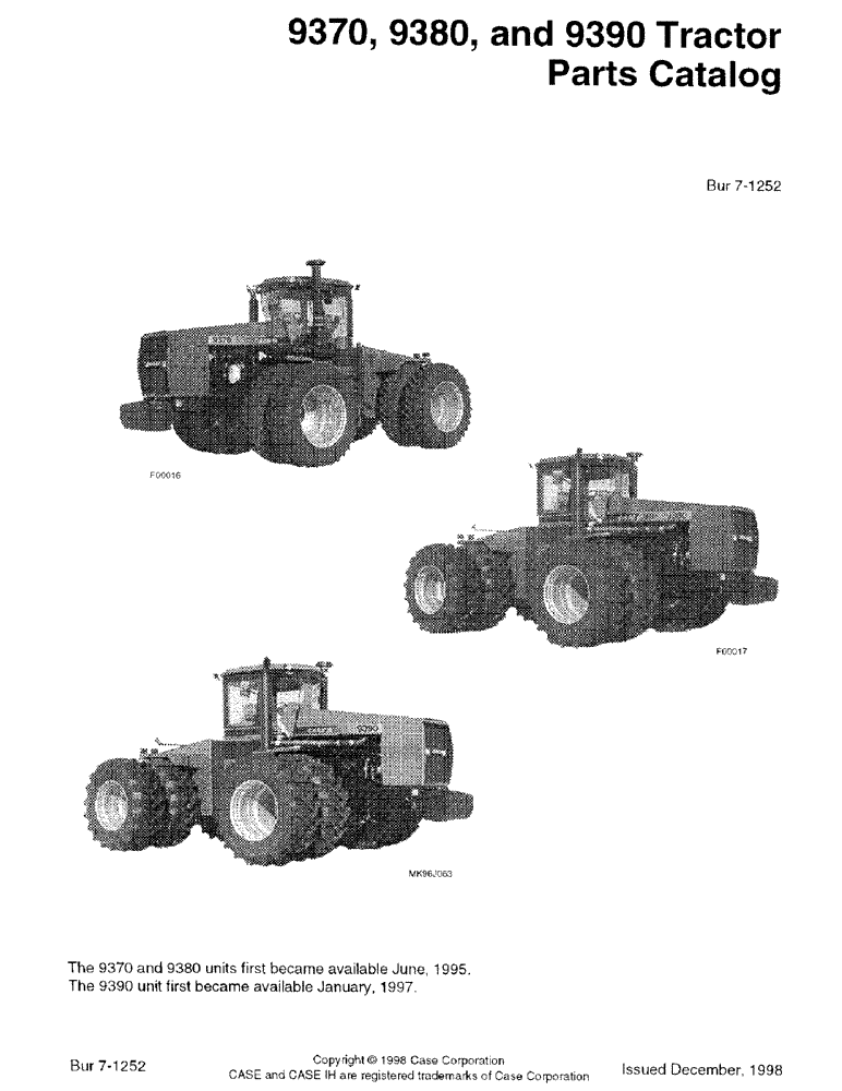 Схема запчастей Case IH 9370 - (1-01) - 9370, 9380 AND 9390 TRACTOR (00) - PICTORIAL INDEX