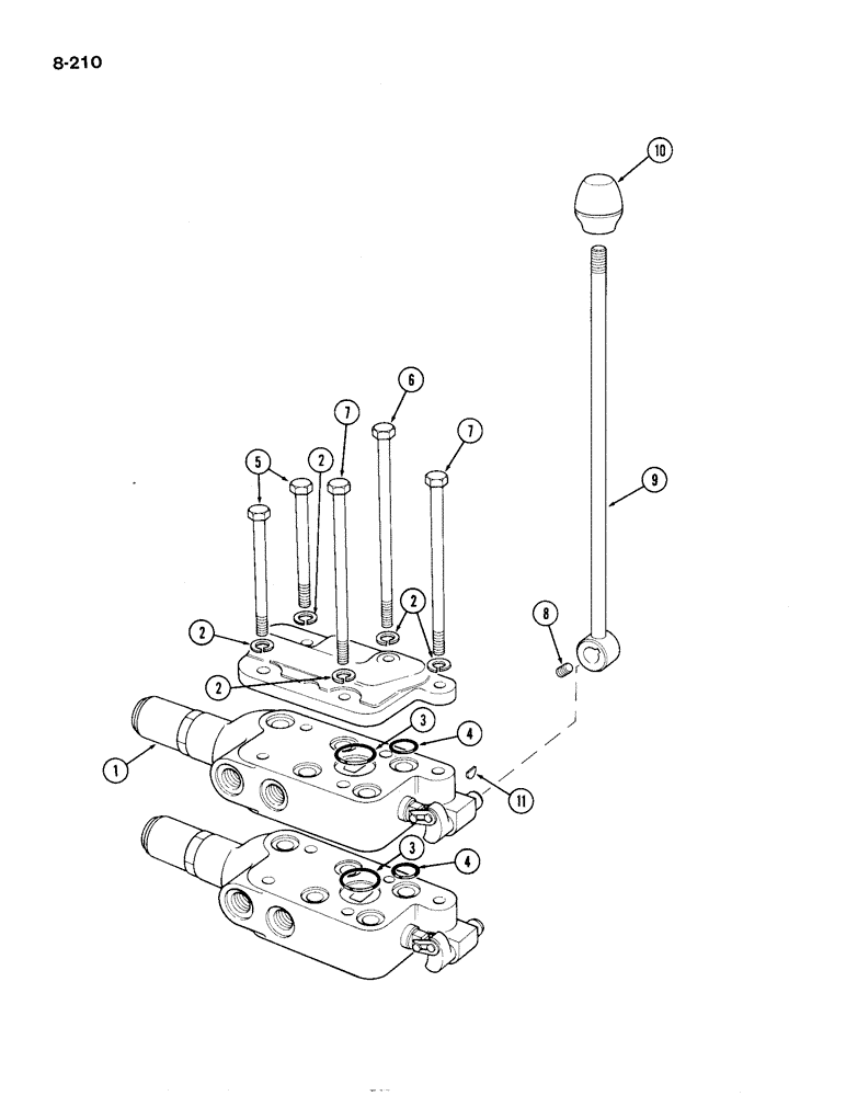 Схема запчастей Case IH 1194 - (8-210) - SECOND REMOTE VALVE, TRACTORS WITHOUT CAB, P.I.N. 11039983 AND AFTER (08) - HYDRAULICS