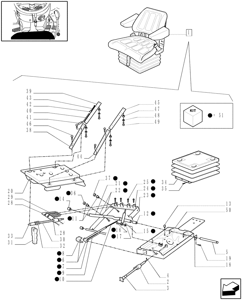 Схема запчастей Case IH JX80 - (1.93.3/06A[02]) - (VAR.963) DELUXE FABRIC SEAT WITH BELTS, SUPPORT AND SAFETY SWITCH - BREAKDOWN - D5511 - C5652 (10) - OPERATORS PLATFORM/CAB