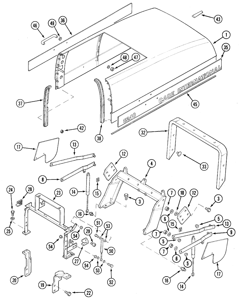 Схема запчастей Case IH 5240 - (9-052) - HOOD SHEET AND RELATED PARTS, 5240 AND 5250 (09) - CHASSIS/ATTACHMENTS