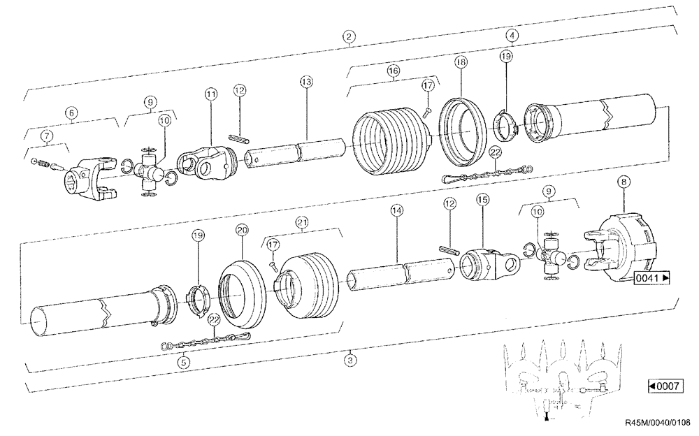 Схема запчастей Case IH RU450 - (0040) - UNIVERSAL DRIVE SHAFT (58) - ATTACHMENTS/HEADERS