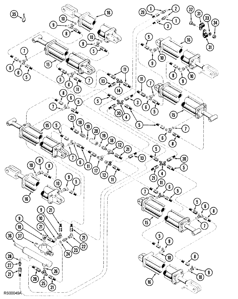 Схема запчастей Case IH 5850 - (08-18) - WING LIFT HYDRAULIC CIRCUIT, DOUBLE FOLD, 49 FOOT THROUGH 53 FOOT WIDE, WITH LEVEL LIFT HITCH (08) - HYDRAULICS