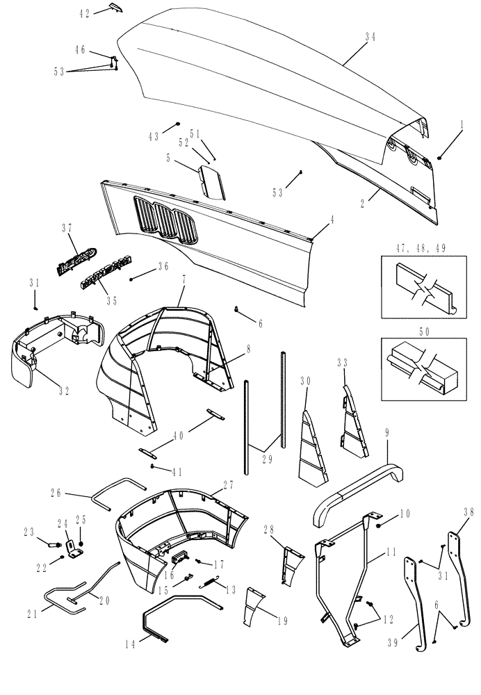 Схема запчастей Case IH MX245 - (09-08) - HOOD - TILTING (09) - CHASSIS/ATTACHMENTS