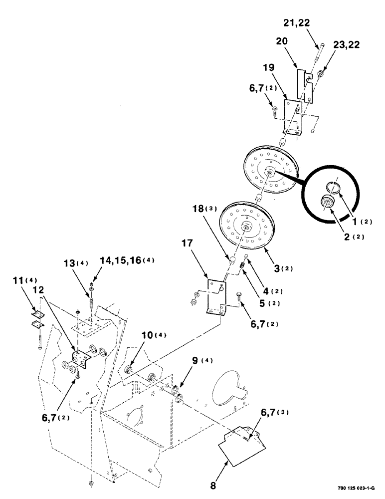 Схема запчастей Case IH 8465T - (6-10) - THREADER PULLEY AND GUIDE ASSEMBLIES, TWINE (14) - BALE CHAMBER