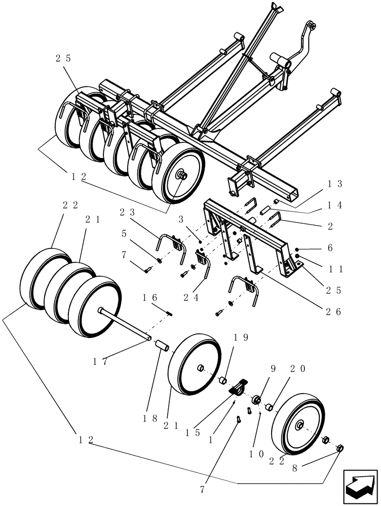 Схема запчастей Case IH 700 - (75.200.15) - PACKER, OUTER WING - 12" SPACING (75) - SOIL PREPARATION