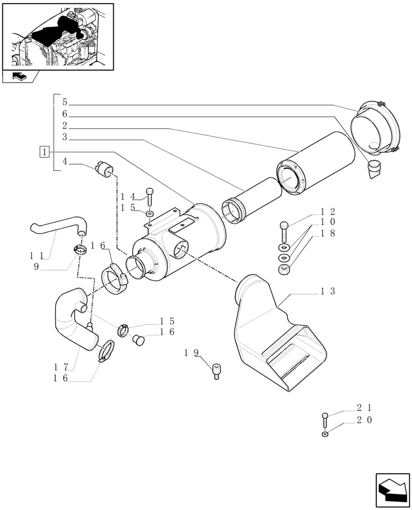 Схема запчастей Case IH MAXXUM 140 - (1.19.1/01) - DRY AIR FILTER AND PIPES (02) - ENGINE EQUIPMENT