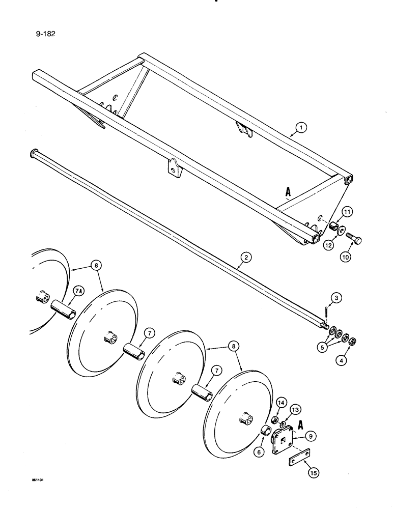 Схема запчастей Case IH 8500 - (9-182) - PRESS WHEELS AND FRAMES, 3 INCH X 20 INCH V STEEL, UNITS W/ 10 INCH ROW SPACING, 45 FOOT WIDE DRILL (09) - CHASSIS/ATTACHMENTS