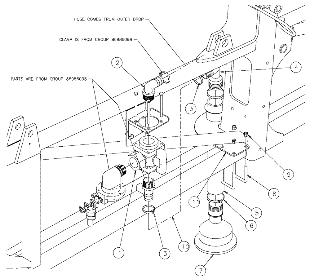 Схема запчастей Case IH SPX3320 - (11-029) - CHAMBER GROUP, RH DUAL DROP Options