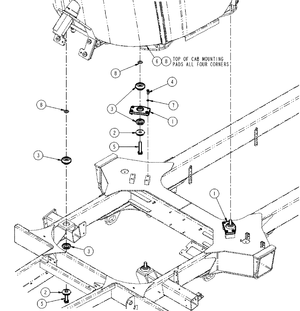 Схема запчастей Case IH SPX4410 - (04-043) - CAB MOUNTING GROUP Suspension & Frame