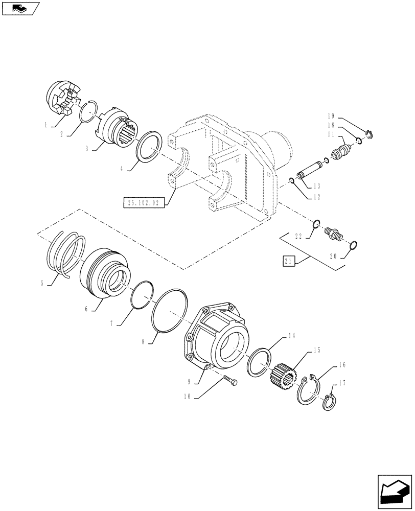 Схема запчастей Case IH PUMA 130 - (25.102.10) - VAR - 330414, 330427 - CL.3 SUSPENDED FRONT AXLE - DIFFERENTIAL LOCK (25) - FRONT AXLE SYSTEM