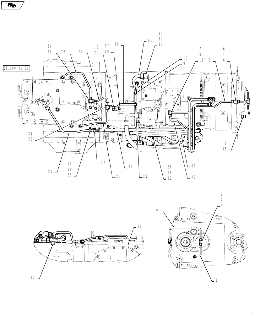 Схема запчастей Case IH MAGNUM 290 - (21.105.AI[01]) - POWERSHIFT - TRANSMISSION LUBRICATION LINES (21) - TRANSMISSION