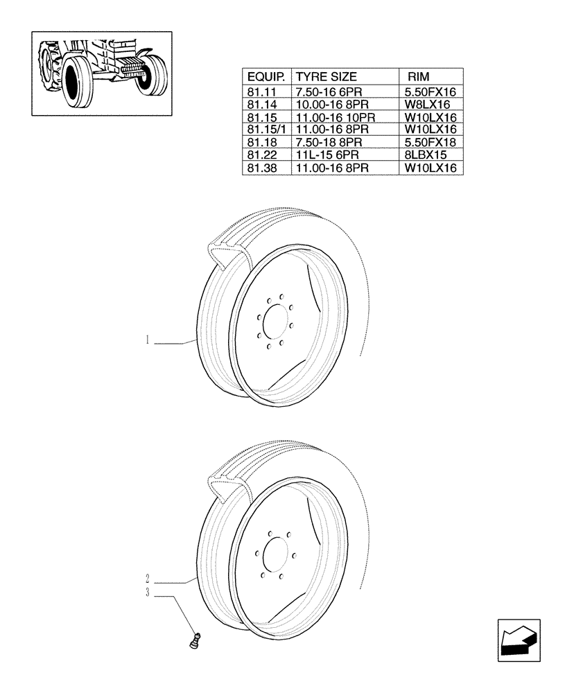 Схема запчастей Case IH MXU110 - (81.00) - 2WD FRONT WHEELS (11) - WHEELS/TRACKS