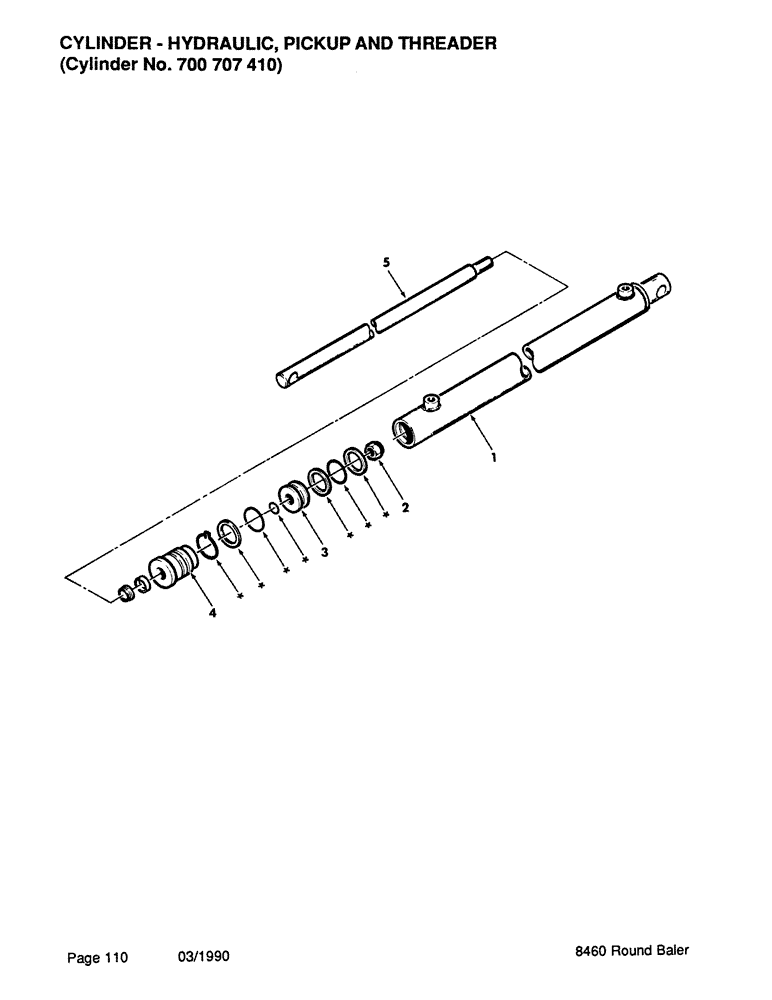 Схема запчастей Case IH 8460 - (110) - CYLINDER, HYDRAULIC, PICKUP AND THREADER, CYLINDER NUMBER 700707410 (07) - HYDRAULICS