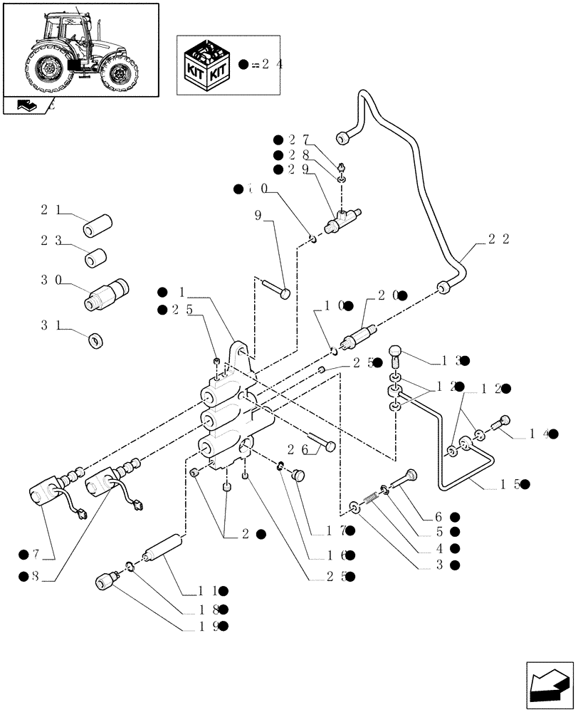 Схема запчастей Case IH FARMALL 90 - (1.33.2/01[02]) - ELECTROHYDRAULIC DIFFERENTIAL LOCK CONTROL - PIPES & SOLENOID VALVES (04) - FRONT AXLE & STEERING