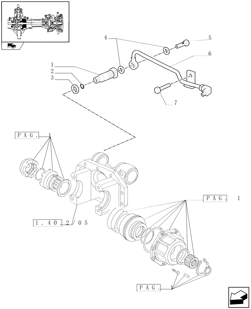 Схема запчастей Case IH FARMALL 95U - (1.40.2/03[02]) - FRONT AXLE WITH DIFFERENTIAL LOCK AND BRAKES - HYDRAULIC DIFF. LOCK CONTROL (VAR.330415) (04) - FRONT AXLE & STEERING