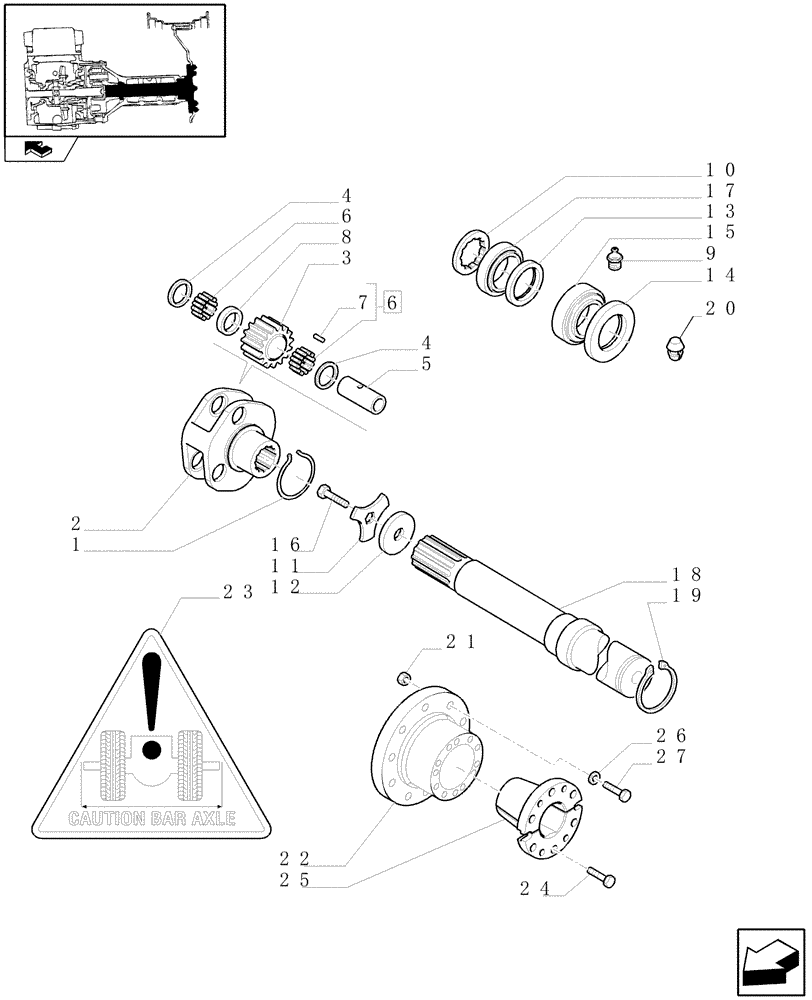 Схема запчастей Case IH PUMA 165 - (1.48.1/04) - (VAR.181-181/1) BAR AXLE 119" FOR EXTREMITY LIGHTS - GEARS AND SHAFT (05) - REAR AXLE