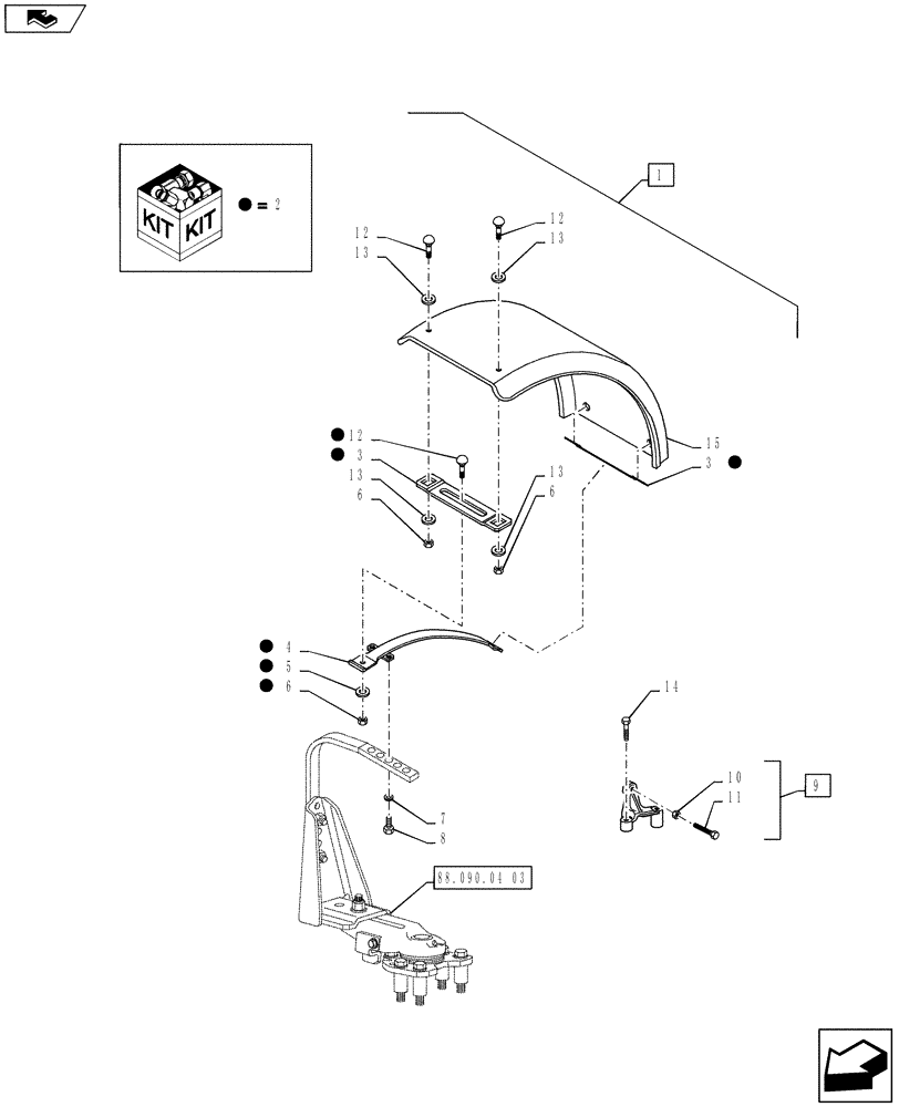 Схема запчастей Case IH PUMA 130 - (88.090.04[02]) - DIA KIT, DYNAMIC FRONT FENDERS (620MM) - FENDERS AND BRACKETS (88) - ACCESSORIES