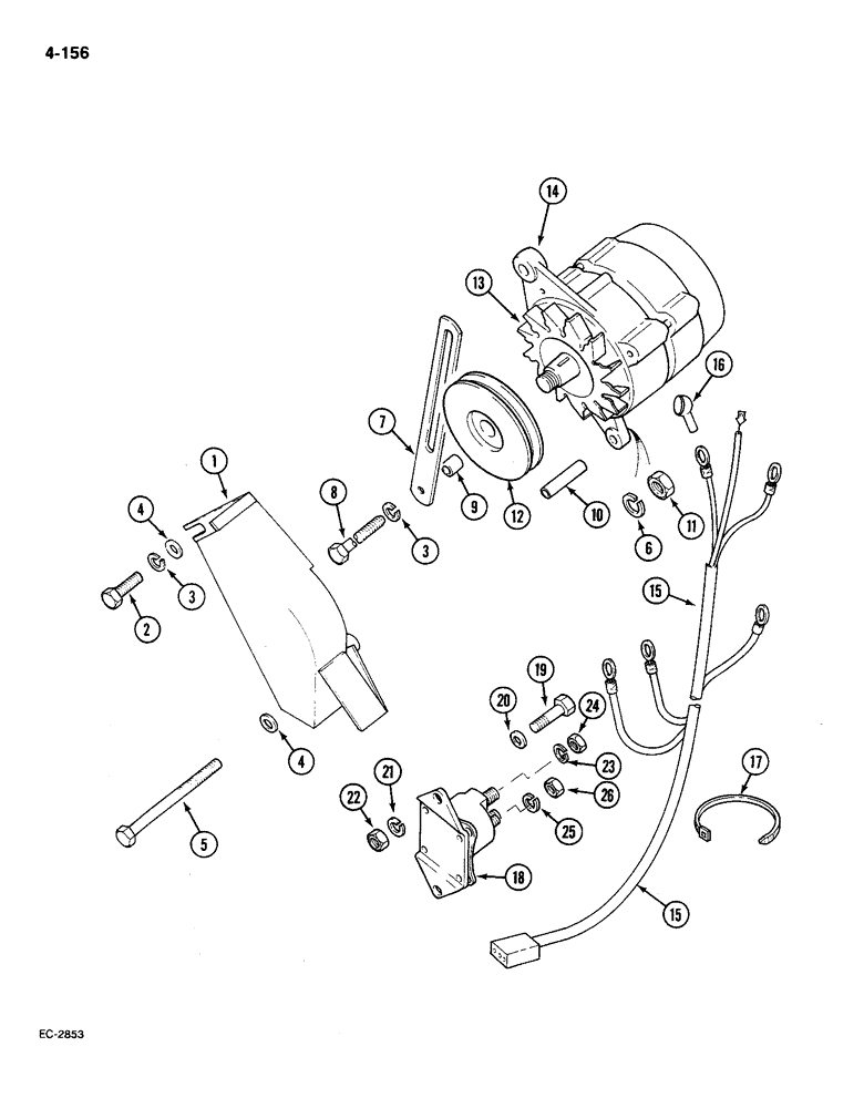 Схема запчастей Case IH 585 - (4-156) - ALTERNATOR AND SHIELD (04) - ELECTRICAL SYSTEMS