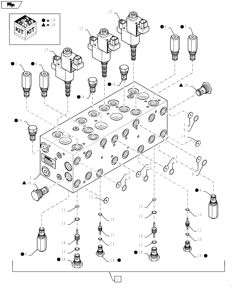 Схема запчастей Case IH 3330 - (35.114.05) - VALVE, 6-SECTION, W/O FITTINGS (35) - HYDRAULIC SYSTEMS