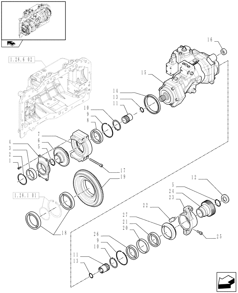 Схема запчастей Case IH PUMA 195 - (1.28.6[03A]) - TRANSMISSION - HYDROSTATIC PUMP - PUMP AND GEARS - D6565 (03) - TRANSMISSION