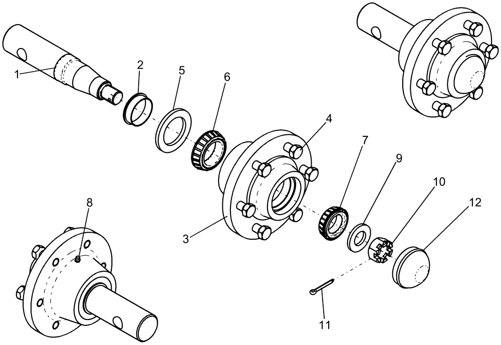 Схема запчастей Case IH 1260 - (44.100.03) - AXLE AND WHEELS - HUB ASSEMBLY WITH SPINDLE H615 (44) - WHEELS