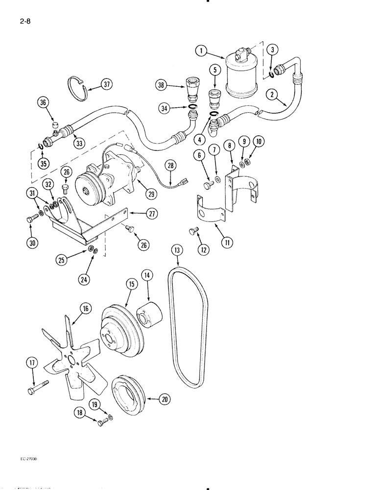 Схема запчастей Case IH 695 - (2-08) - AIR CONDITIONING, COMPRESSOR AND CONNECTIONS (02) - ENGINE