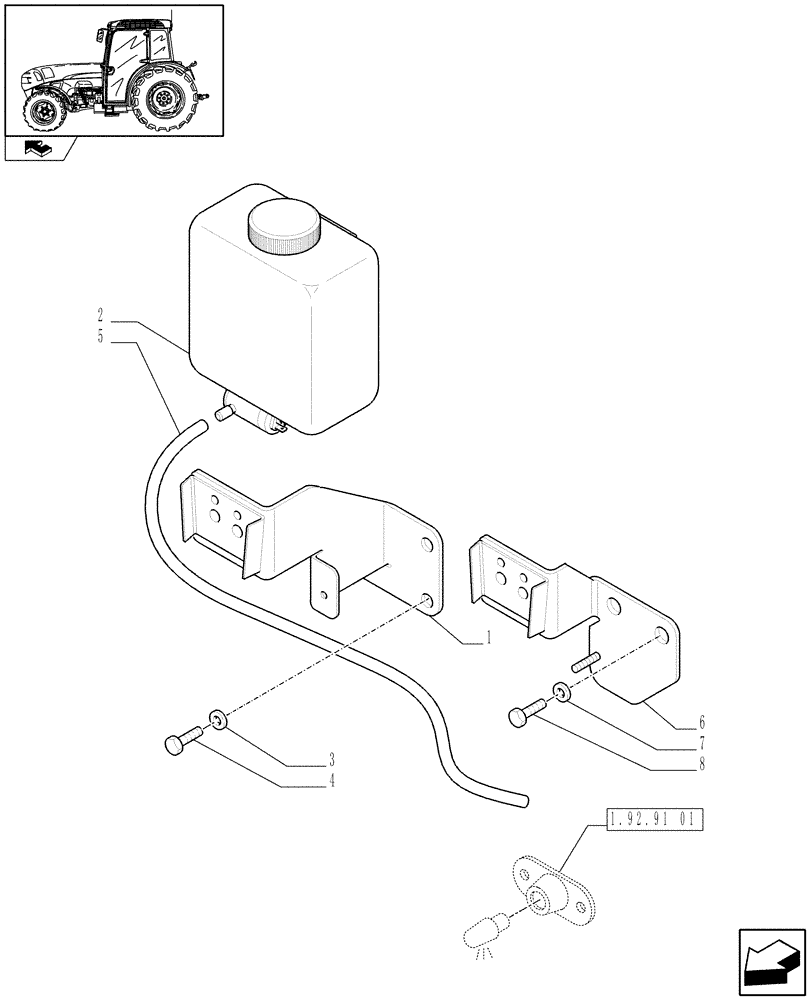 Схема запчастей Case IH FARMALL 105V - (1.92.91[02]) - CAB - WINDSCREEN WIPER FRONT - TANK (10) - OPERATORS PLATFORM/CAB