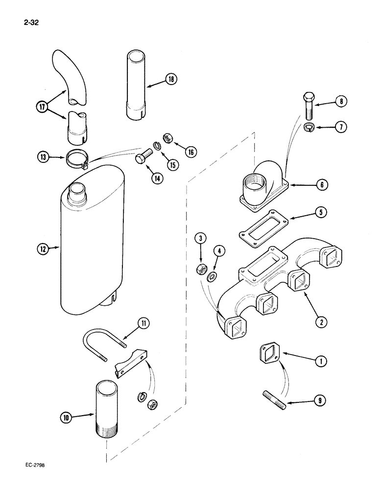 Схема запчастей Case IH 895 - (2-32) - VERTICAL EXHAUST, PRIOR TO P.I.N. JJE0014501 (02) - ENGINE