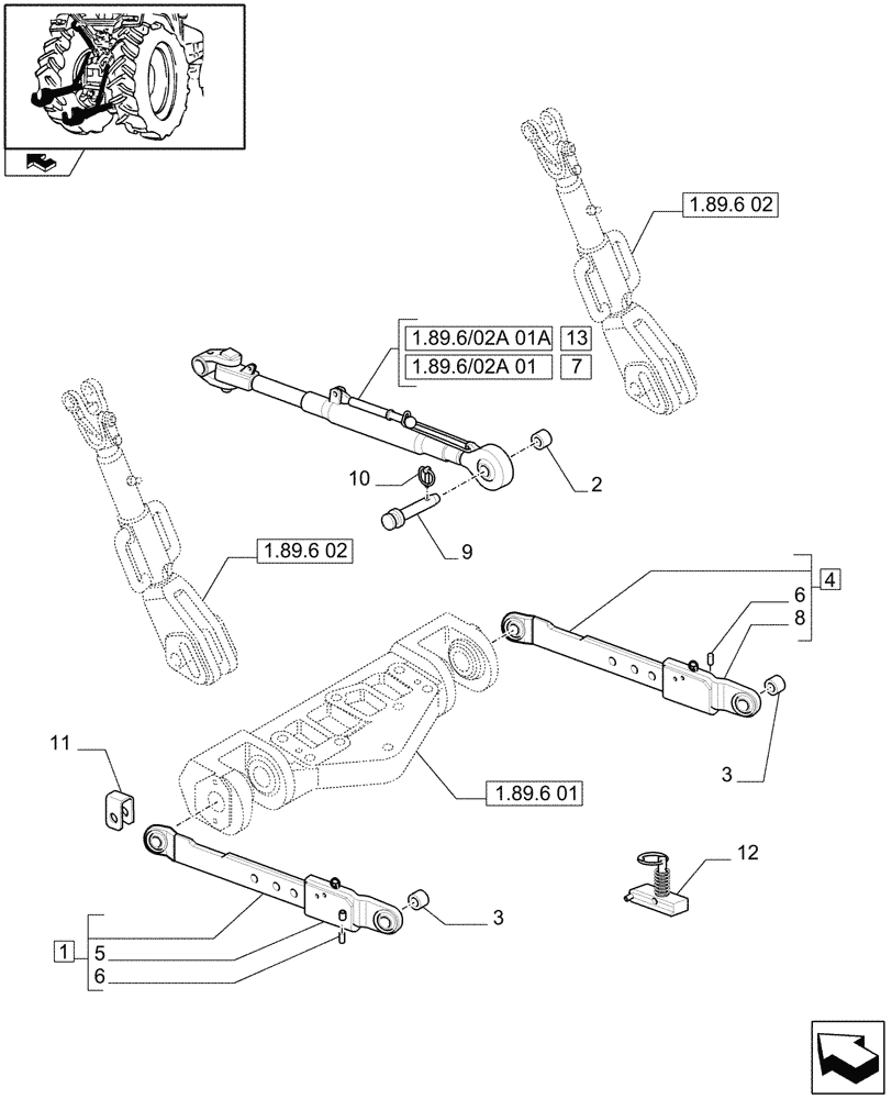 Схема запчастей Case IH PUMA 140 - (1.89.6/02) - CAT.2/3 FLEXIBLE LINKS FOR EDC - LIFT ARMS AND TOP LINK (VAR.331920) (09) - IMPLEMENT LIFT