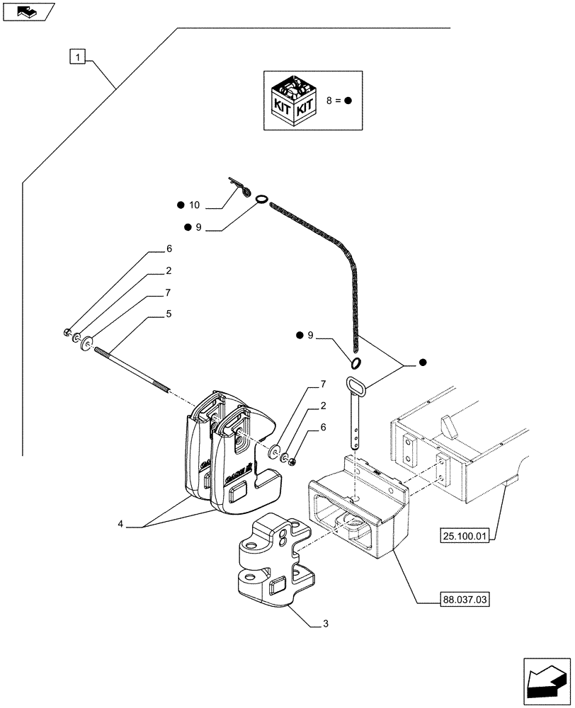 Схема запчастей Case IH FARMALL 75C - (88.037.04) - DIA KIT - 2 WEIGHTS 40KG - 1 WEIGHT FTH 80KG (88) - ACCESSORIES