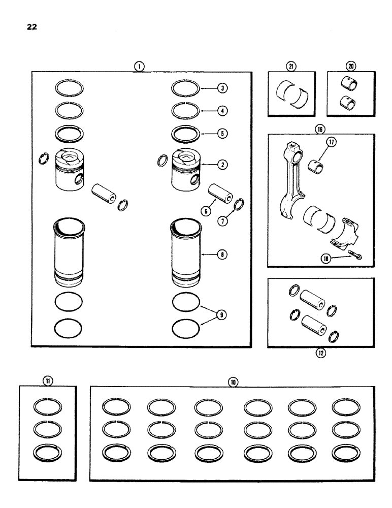 Схема запчастей Case IH 970 - (022) - PISTON ASSEMBLY AND CONNECTING RODS, (401B) DIESEL ENGINE (02) - ENGINE