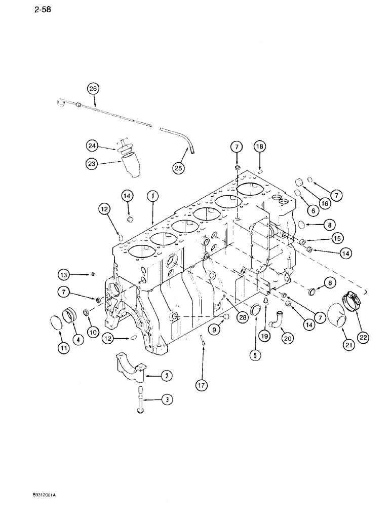 Схема запчастей Case IH 7120 - (2-58) - CYLINDER BLOCK, 6T-830 ENGINE, BLOCK WITH 12 PISTON COOLING NOZZLES, ENGINE S/N 44487830 - 44706125 (02) - ENGINE