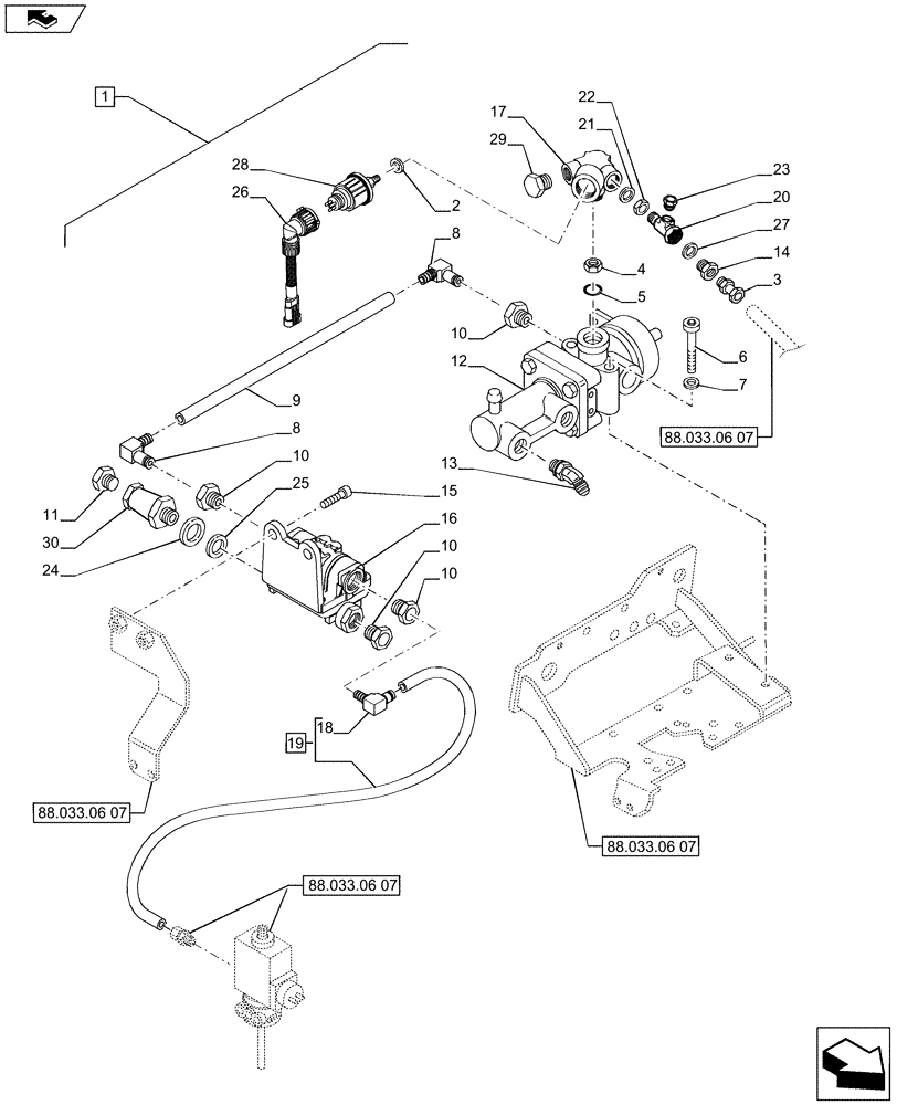 Схема запчастей Case IH PUMA 230 - (88.033.06[08]) - DIA KIT - PNEUMATIC TRAILER BRAKE (ITALY) - CONTROL VALVE AND RELEVANT PARTS (88) - ACCESSORIES