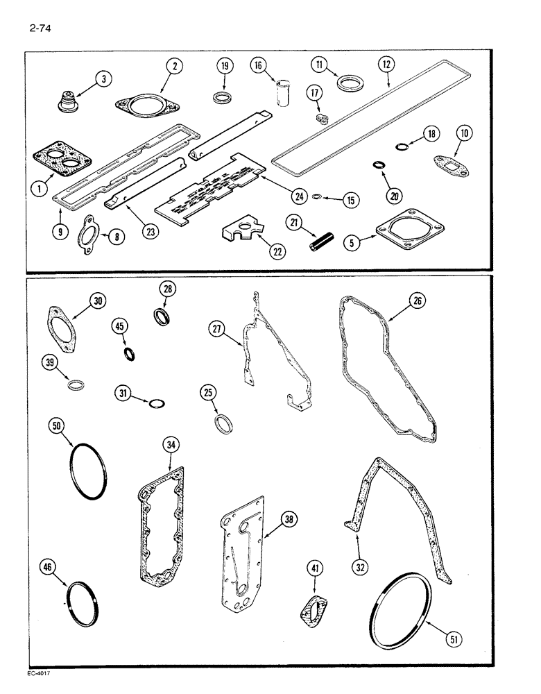 Схема запчастей Case IH 1680 - (2-074) - ENGINE GASKET KITS CYLINDER BLOCK & VALVE GRIND KIT, 6TA-830 ENGINE, ENGINE S/N 44500595 & AFTER (01) - ENGINE