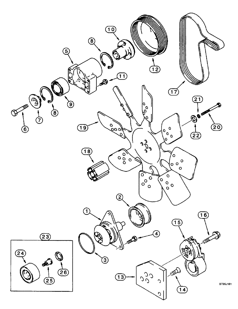 Схема запчастей Case IH 2188 - (2-22) - WATER PUMP, FAN AND BELT, 6TA-830 ENGINE, PRIOR TO COMBINE P.I.N. JJC0191483 (01) - ENGINE