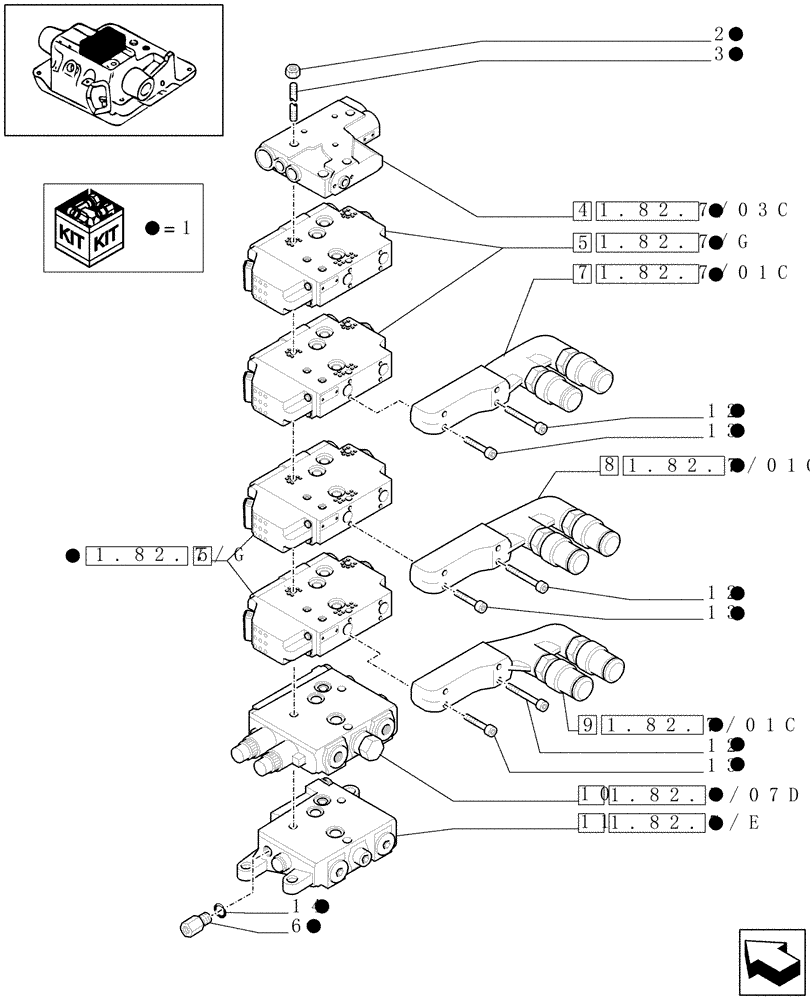 Схема запчастей Case IH MAXXUM 140 - (1.82.7/18B) - 4 CCLS (EDC) ELECTRONIC CONTROL VALVES (EHS1) AND ASSOCIATED PARTS (VAR.330862-331862) (07) - HYDRAULIC SYSTEM