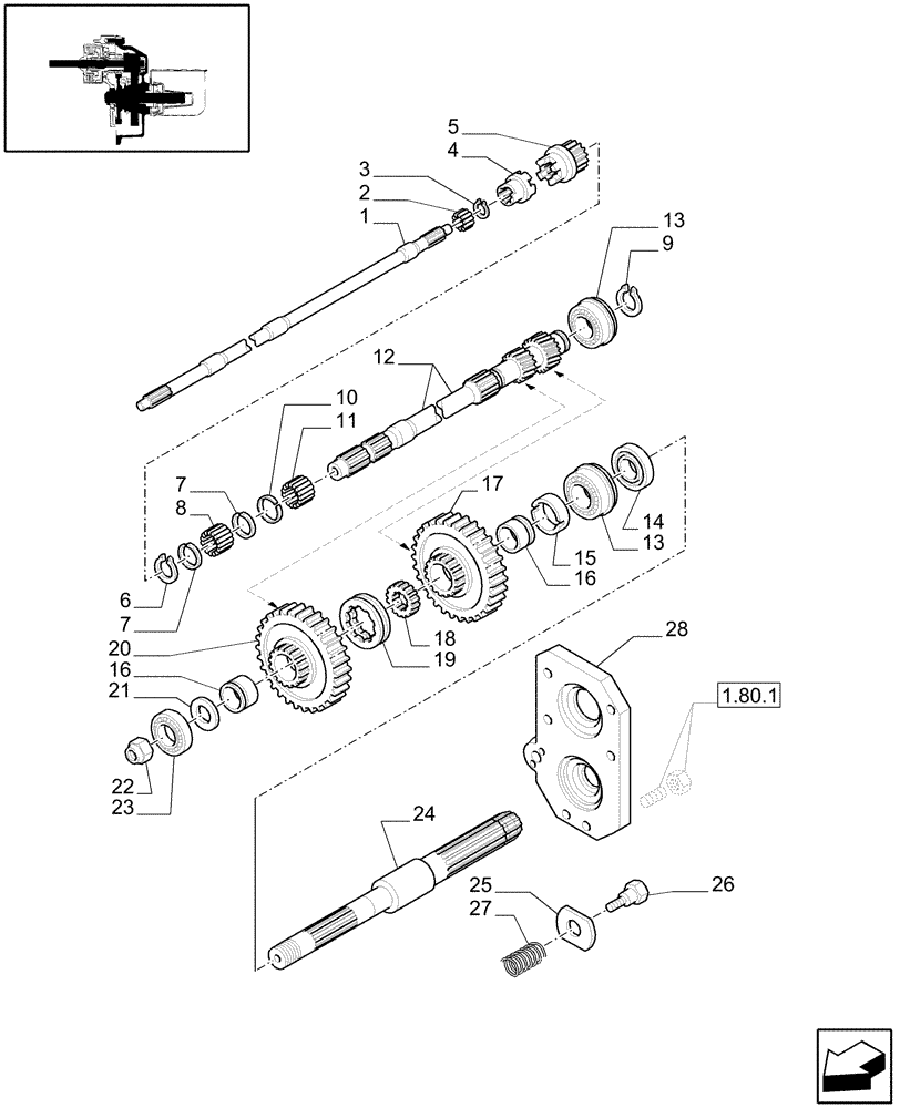 Схема запчастей Case IH JX1085C - (1.80.1/01[01]) - (VAR.804) SYNCHRO MESH GEARED POWER TAKE-OFF (540-540E RPM) - SHAFTS AND GEARS (07) - HYDRAULIC SYSTEM