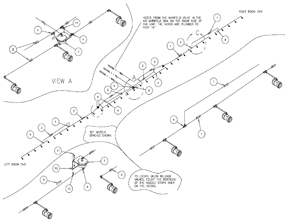 Схема запчастей Case IH 610 - (03-027) - 3-SECTION 60/85 BOOM GROUP, PNEUMATIC COMPONENTS 30/60" SPACING (09) - BOOMS