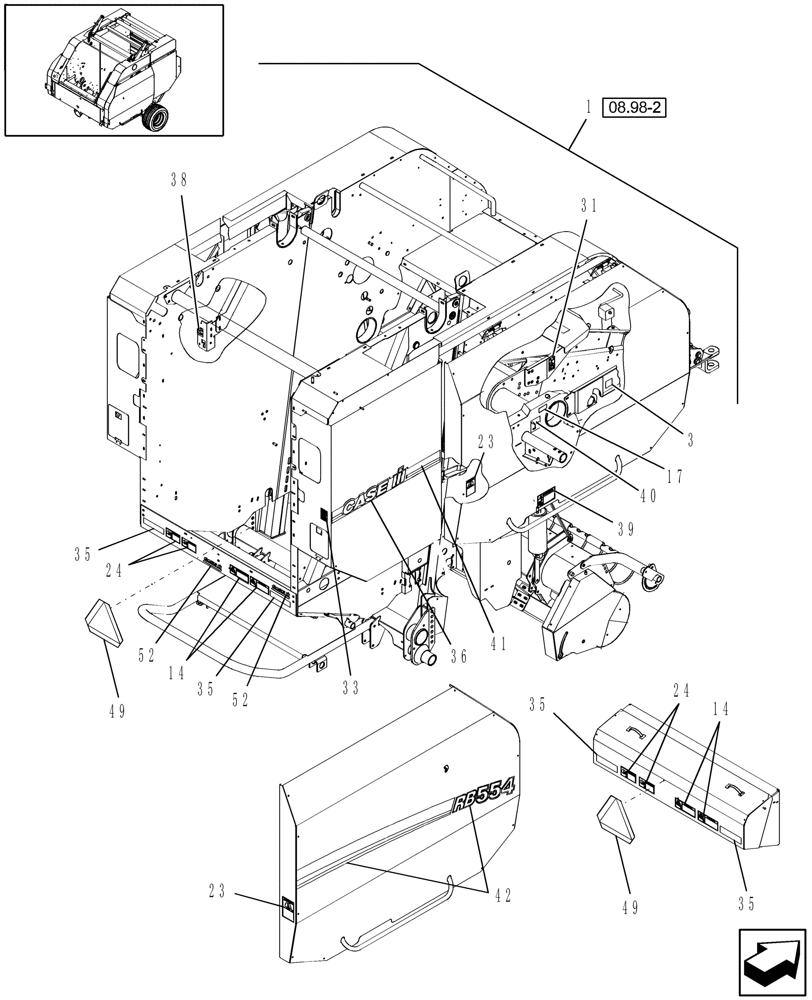 Схема запчастей Case IH RB554 - (08.98[1]) - DECALS, RH (08) - SHEET METAL/DECALS