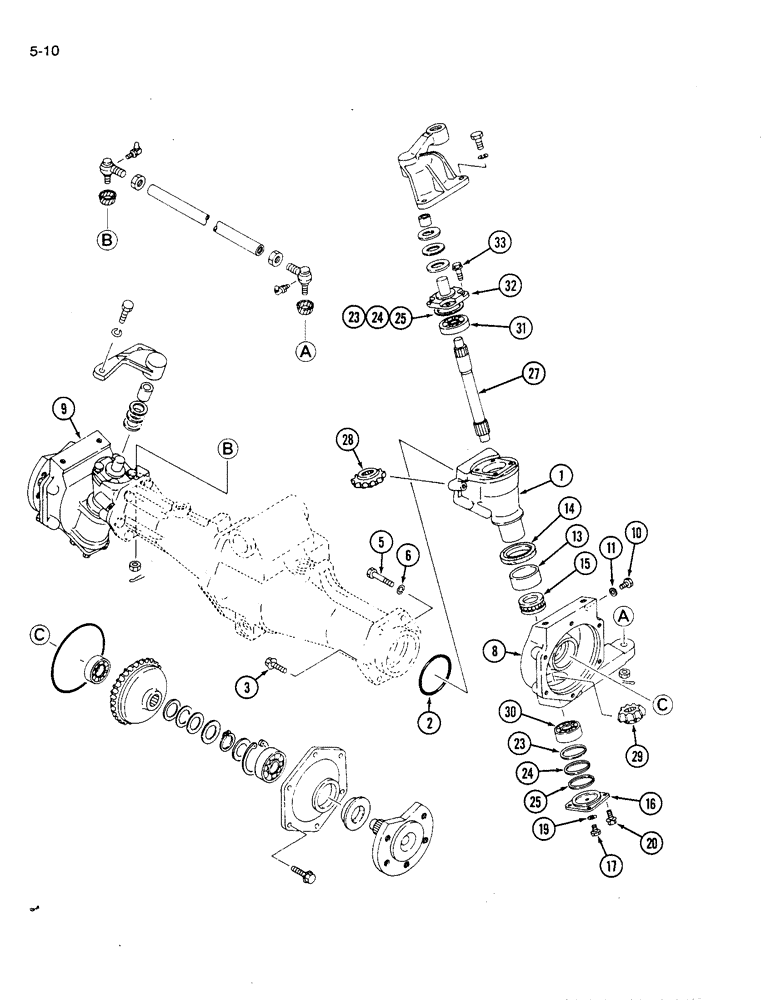 Схема запчастей Case IH 1120 - (5-10) - FRONT AXLE FINAL DRIVE AND TIE ROD, MDFD TRACTORS (05) - STEERING