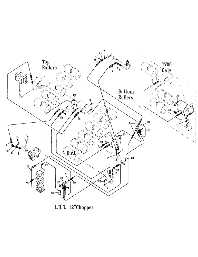 Схема запчастей Case IH 7700 - (B06-13) - HYDRAULIC CIRCUIT, ROLLERS, LEFT HAND, 12 INCH CHOP Hydraulic Components & Circuits