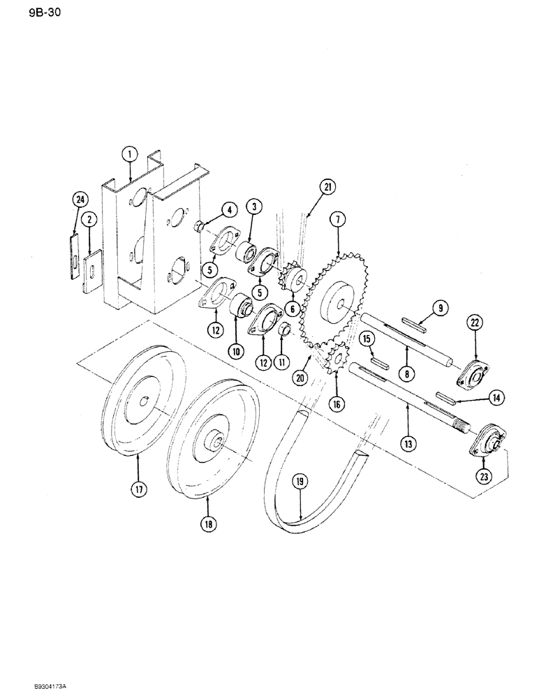 Схема запчастей Case IH 1250 - (9B-30) - AUGER FEEDER BOTTOM DRIVE, MECHANICAL AUGER ONLY, 1250 MACHINES, P.I.N. 7001 AND AFTER (09) - CHASSIS ATTACHMENTS