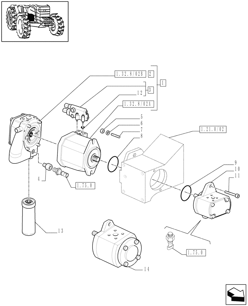 Схема запчастей Case IH MAXXUM 140 - (1.32.8/02[03]) - PUMPS FOR HYDRAULIC SYSTEM AND LIFT (113 L/MIN) - C6562 (VAR.390835-391835 / 743744) (03) - TRANSMISSION