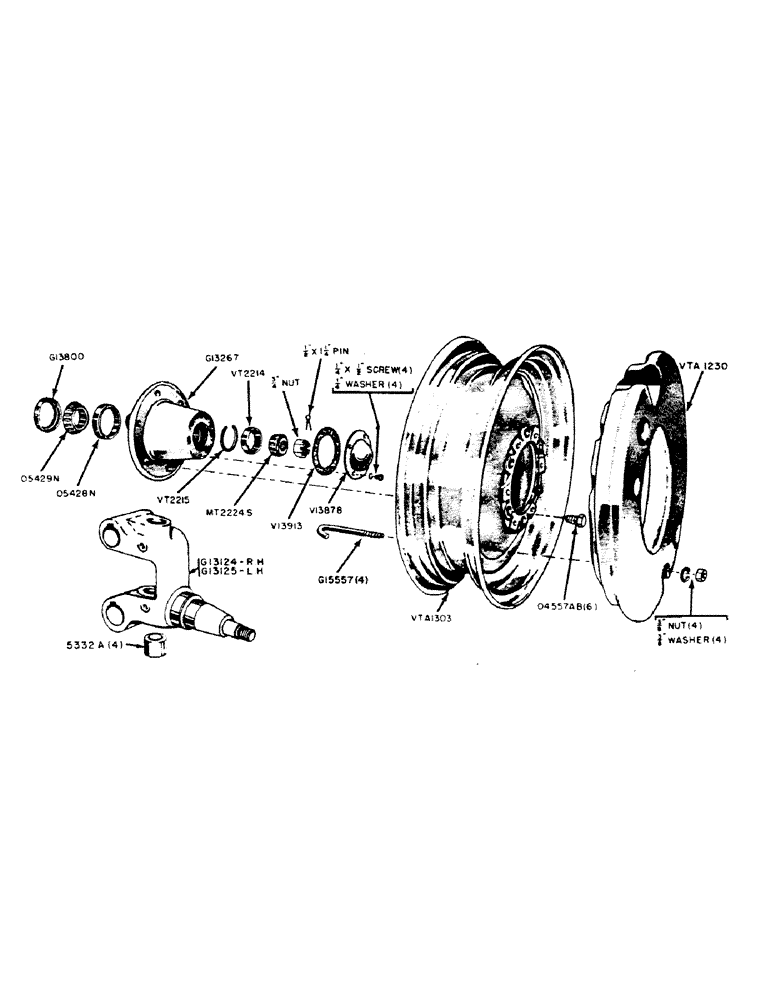 Схема запчастей Case IH 300B-SERIES - (133A) - FRONT WHEEL, HUB AND SPINDLE, STANDARD, UTILITY TRACTORS (06) - POWER TRAIN