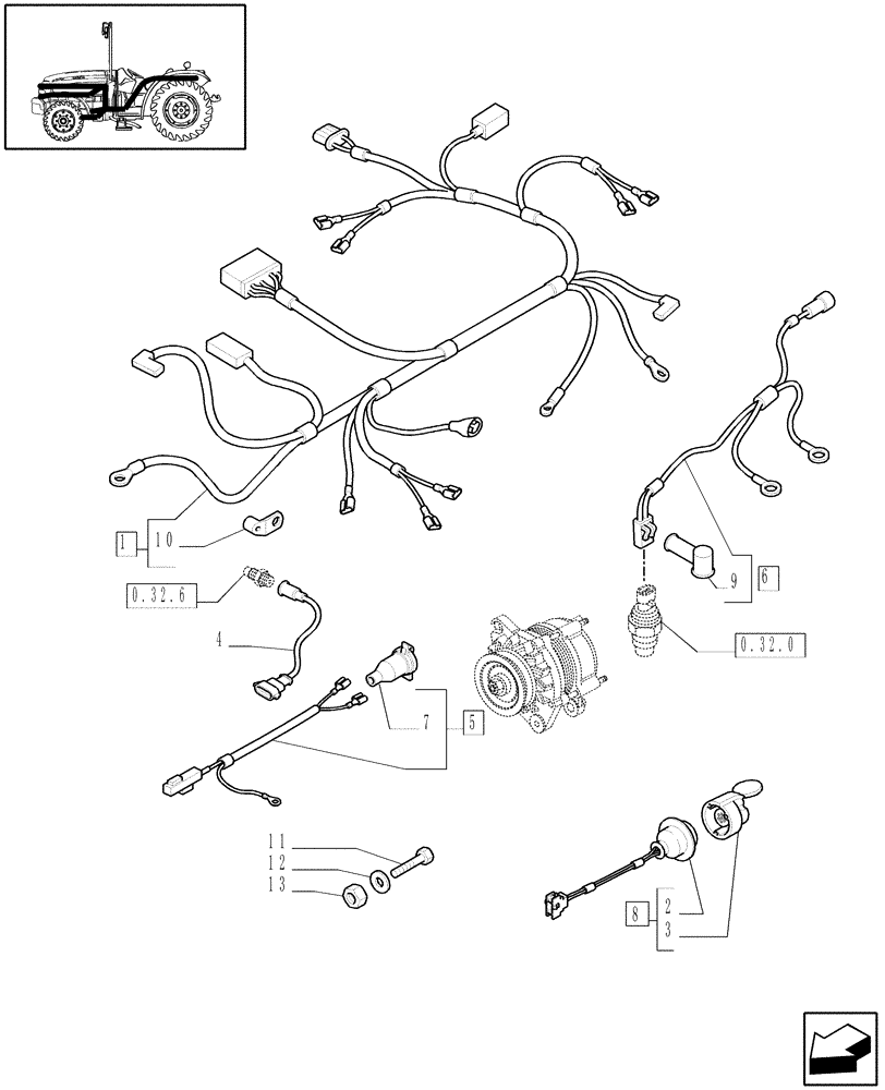 Схема запчастей Case IH JX1070N - (1.75.4[03]) - AUXILIARY CABLES - L/CAB (06) - ELECTRICAL SYSTEMS