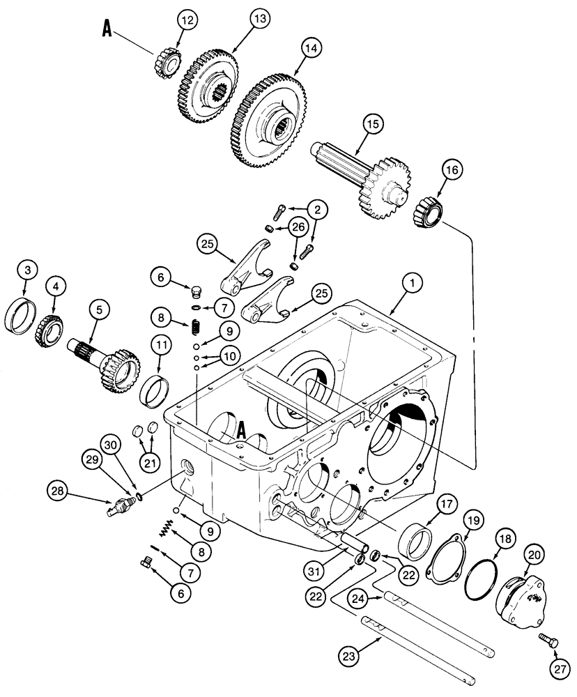 Схема запчастей Case IH 2155 - (6-42) - TRANSMISSION ASSEMBLY, INPUT SHAFT, GEARS AND SHIFTER RAILS (03) - POWER TRAIN