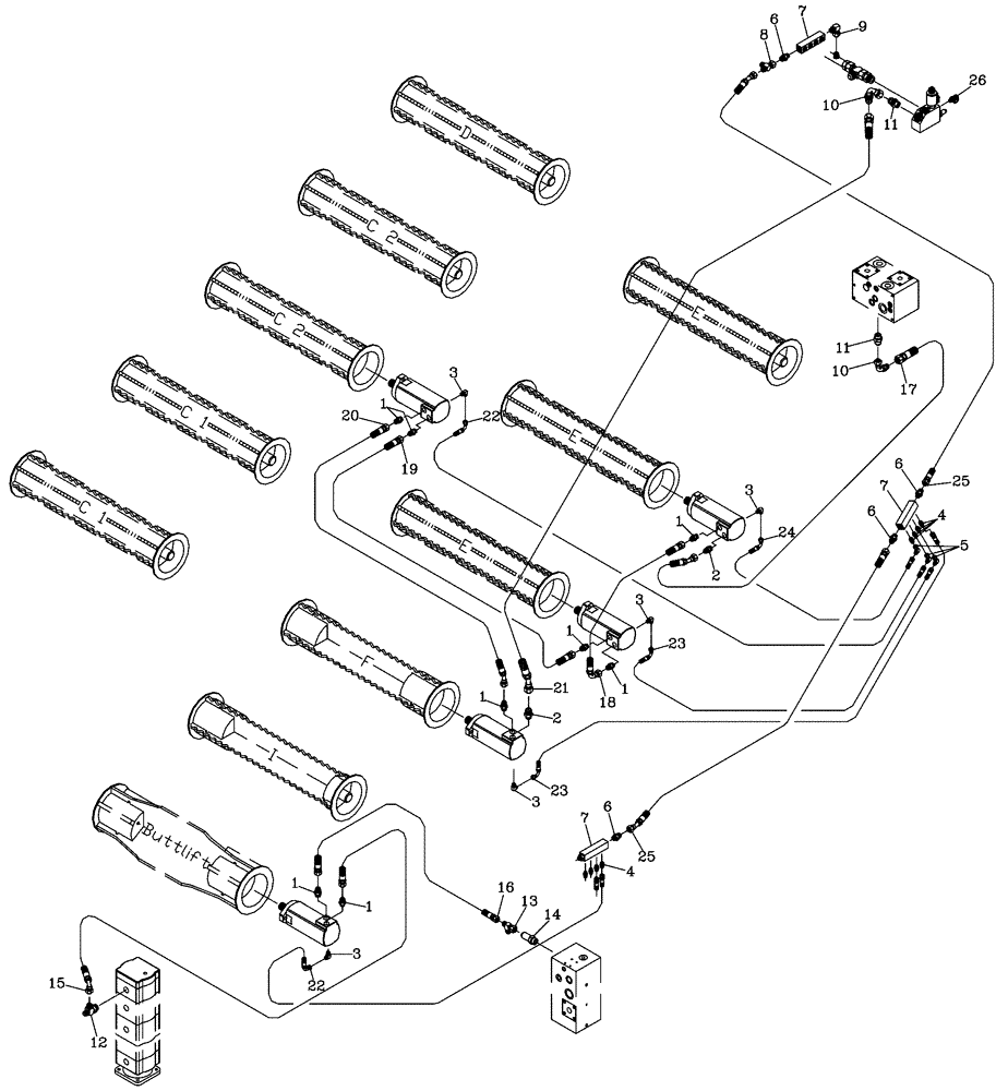 Схема запчастей Case IH 7700 - (B08[04]) - HYDRAULIC CIRCUIT {Rollers LHS} Hydraulic Components & Circuits