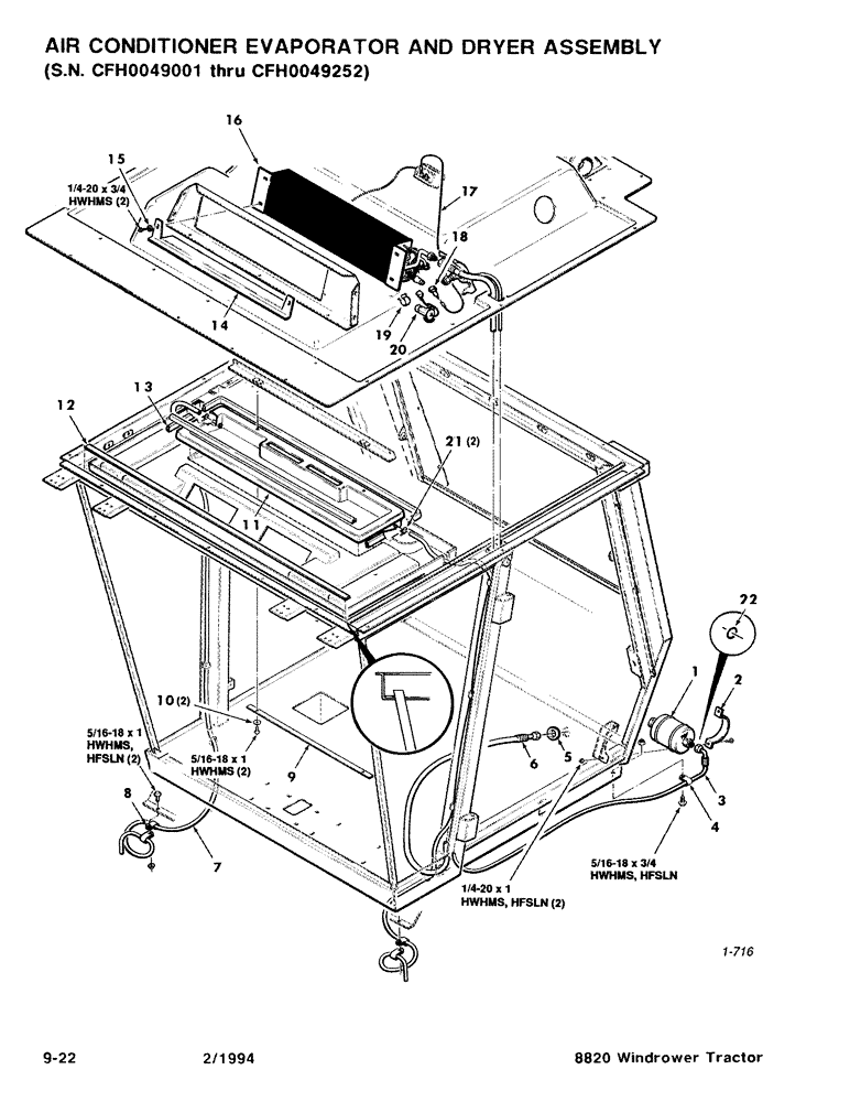 Схема запчастей Case IH 8820 - (9-22) - AIR CONDITIONER EVAPORATOR AND DRYER ASSEMBLY, SERIAL NUMBER CFH0049001 THRU CHF0049252 (09) - CHASSIS/ATTACHMENTS