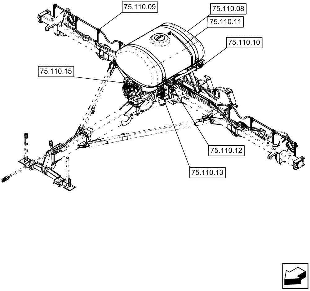 Схема запчастей Case IH 1250 - (75.000.00[01]) - LIQUID FERTILIZER - PICTORIAL INDEX - 12 ROW, 400 GALLON TANK (75) - SOIL PREPARATION