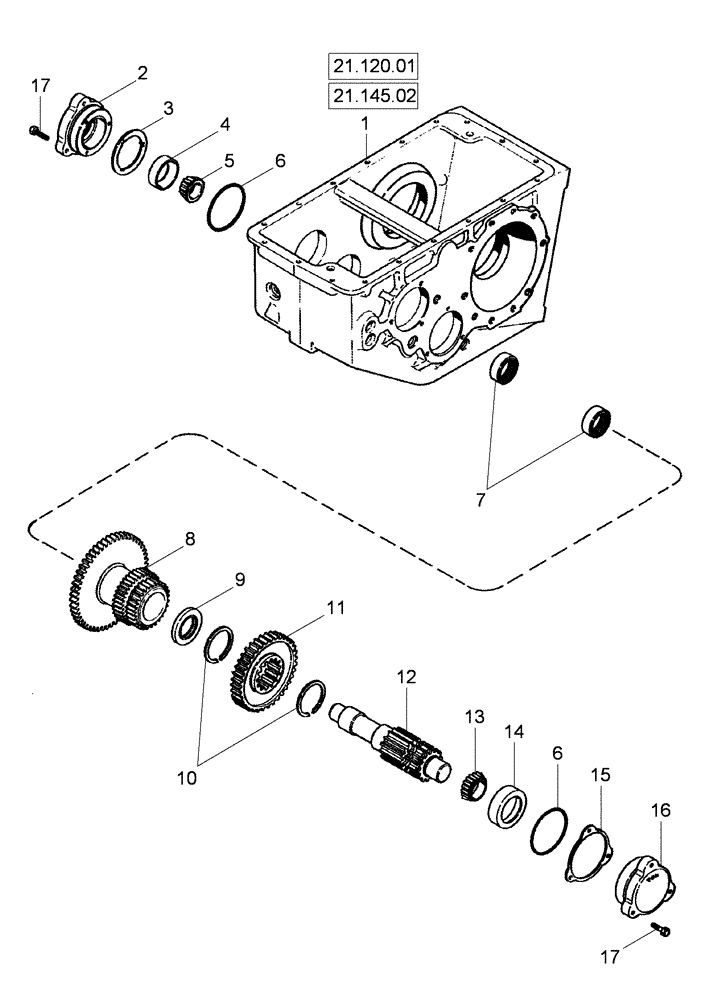 Схема запчастей Case IH 625 - (21.145.01) - TRANSMISSION ASSY - DIFFERENTIAL PINION SHAFT AND GEARS (21) - TRANSMISSION